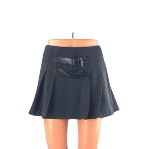 Zara Black Wool Pleated Buckle Belt Strap Gothic Punk A Line Mini Skirt Size 4